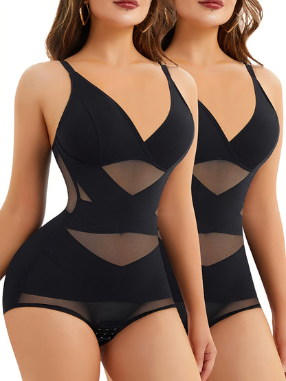 2pcs V Neck Bra Body Shaper Tummy Control Waist Training Full Body Shaping Butt Lifting Panties Jumpsuit Top