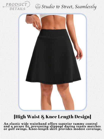 20-Inch Knee-Length Skorts for Women Featuring Five Pockets, High-Waisted Design, Suitable for Tennis And Golf, Long Athletic Skirt with Built-In Shorts