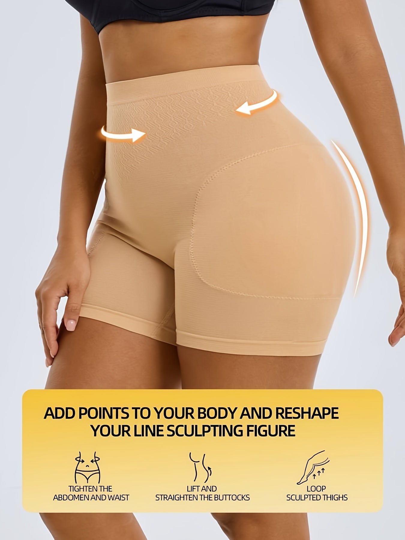 A Pair Of Women'S High-Waisted Shaping Shorts With Padded Buttocks - Designed To Flatten The Stomach And Lift The Hips, Featuring A High Waist That Creates Elegant Curves, Suitable For Year-Round Casual Wear