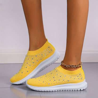 Women's Rhinestone-Decorative Lightweight Walking Shoes with Thick Sole - Breathable & Sliding Training Sneakers Suitable for - Casual, Sports, Camping, /Outdoor - Sparkling Comfortable Footwear