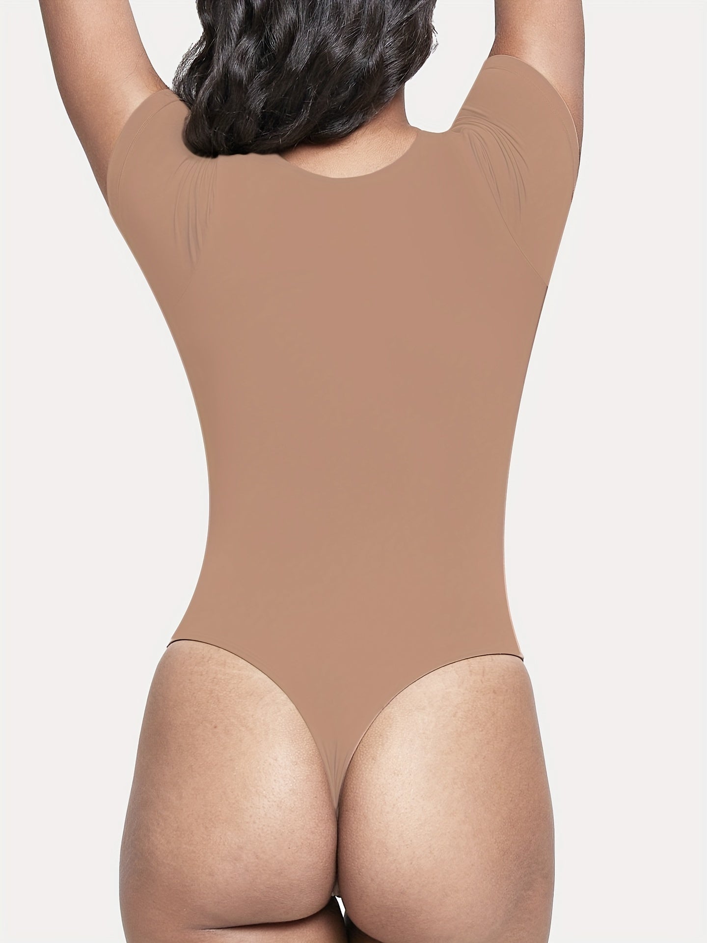 Women's Classic Scoop Neck Short Sleeve Bodysuit - Soft Nude Stretchy Breathable Fabric, Lightweight All-Season Versatile Wear for Office, Vacation & Parties, Sexy Short Sleeves Blouses, Office Outfit, Minimalist Style, Comfortable Fit, Fitted Top, Office