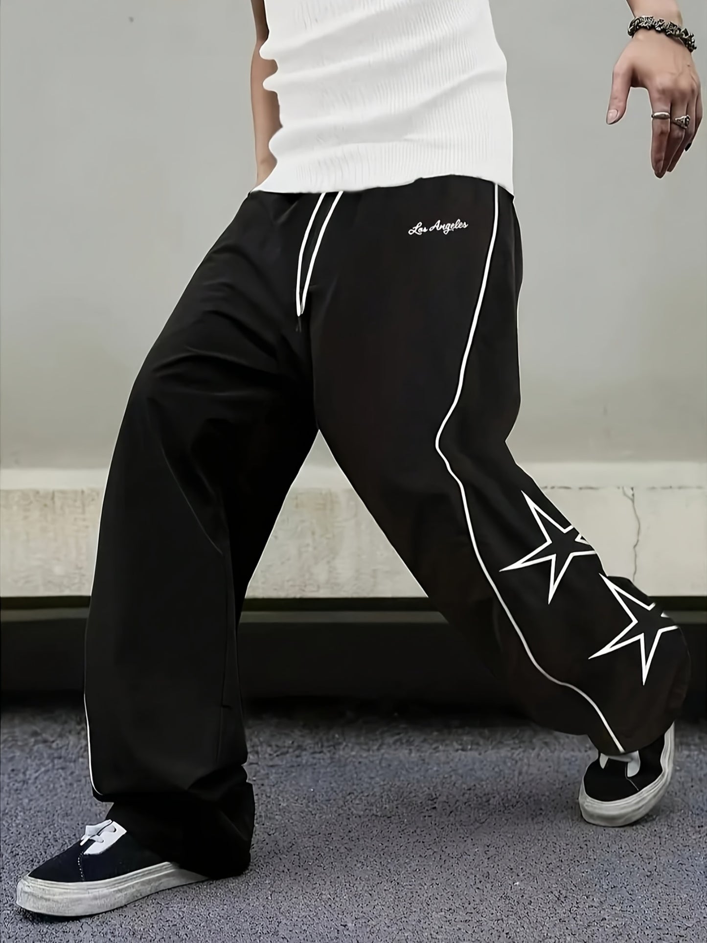 Men'S Outdoor Casual Running Pants with Star Print - Solid Color & Training Trekking Pants, Pocket Design for Spring/Fall, Beach, Urban Strolls - Regular Fit for Mature S (Daily Wear)