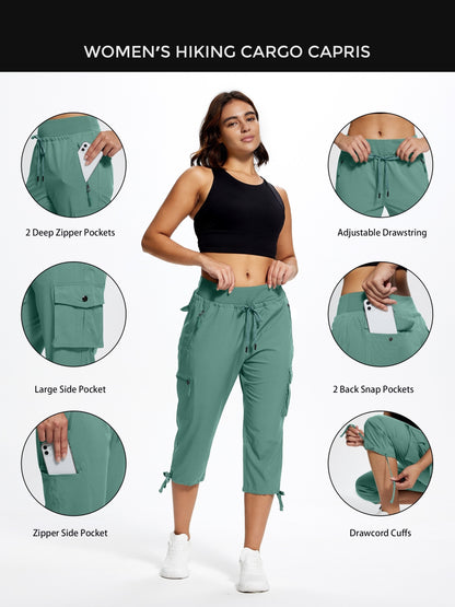 18" Women's Hiking Capris with Pockets Quick Dry Travel Lightweight Cargo Capri Pants Casual Capris for Women