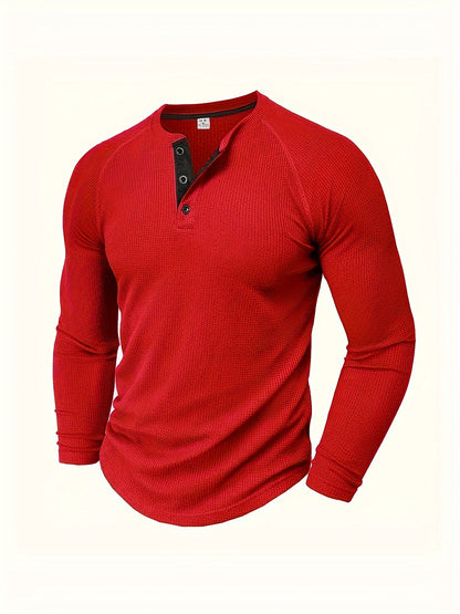 5pcs Men'S Loose Solid Color Henry Shirt, Round Neck Half Button Long Sleeve Shirt, Suitable for Spring And Autumn Outdoor Activities ZLT8051