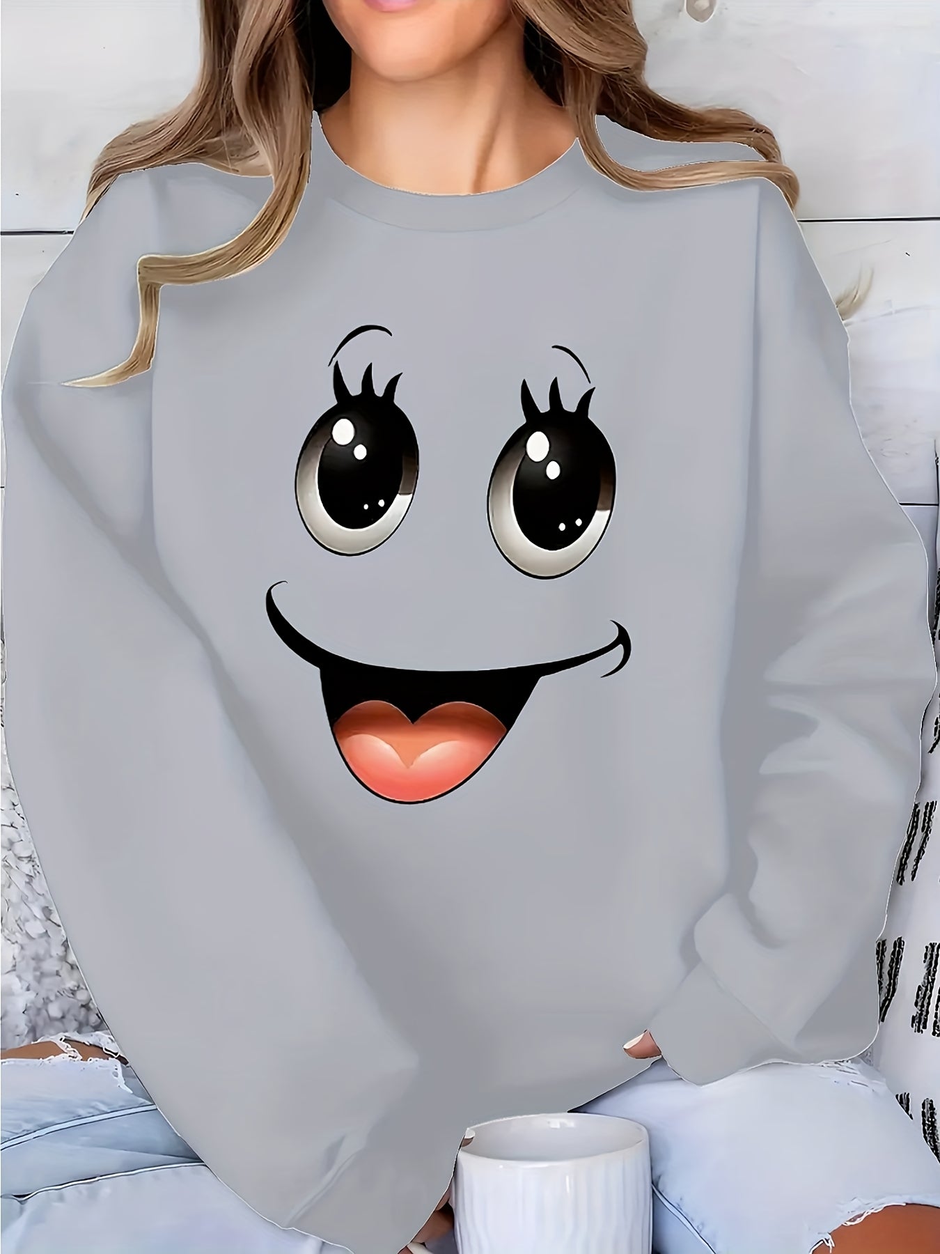 Letter Print Crew Neck Long Sleeve Sweatshirt, Casual Loose Stylish Fall Pullover, Women's Clothing