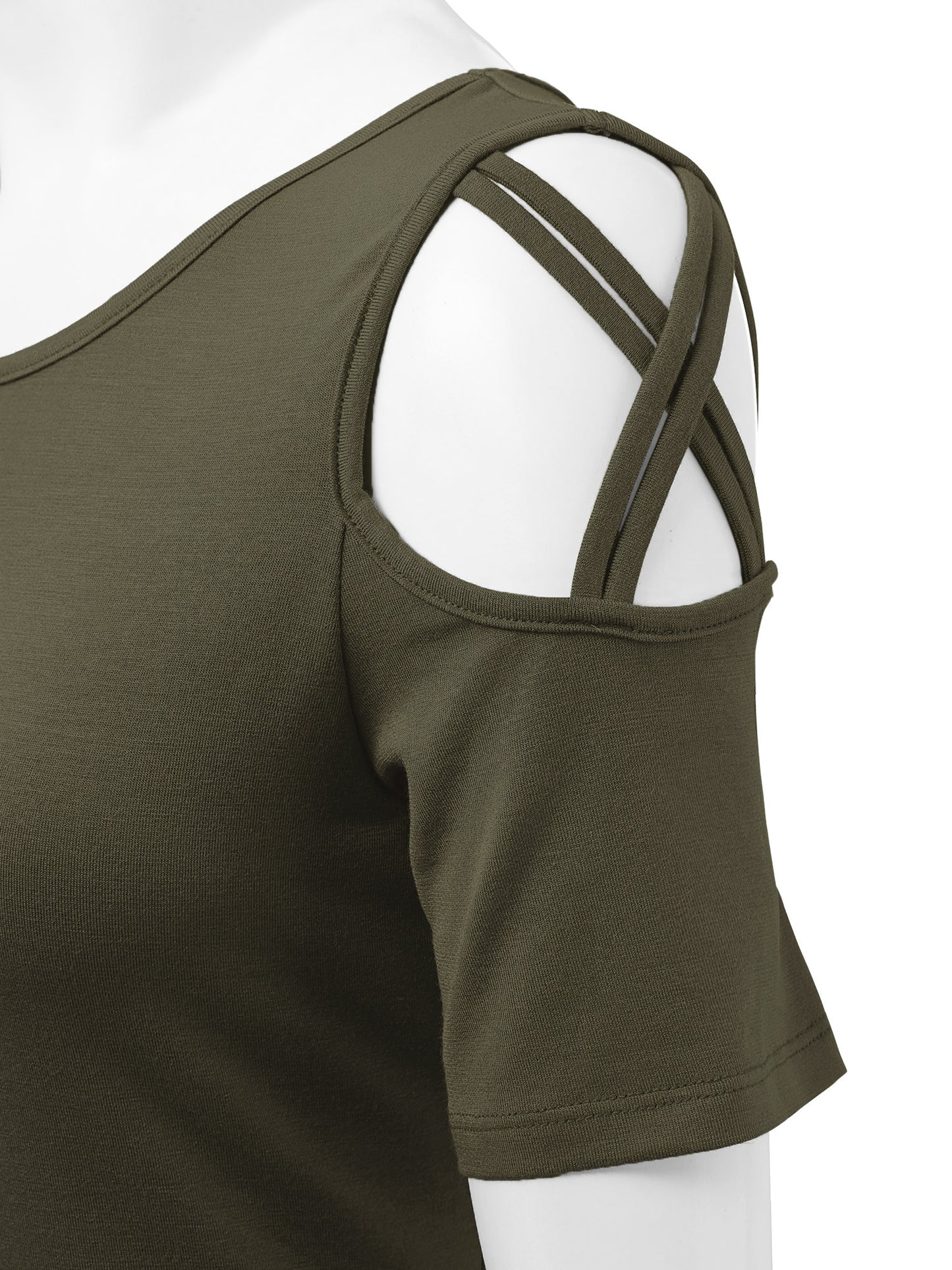 Women's Casual Open Strap Shoulder Short Sleeve Top