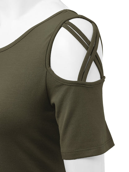 Women's Casual Open Strap Shoulder Short Sleeve Top