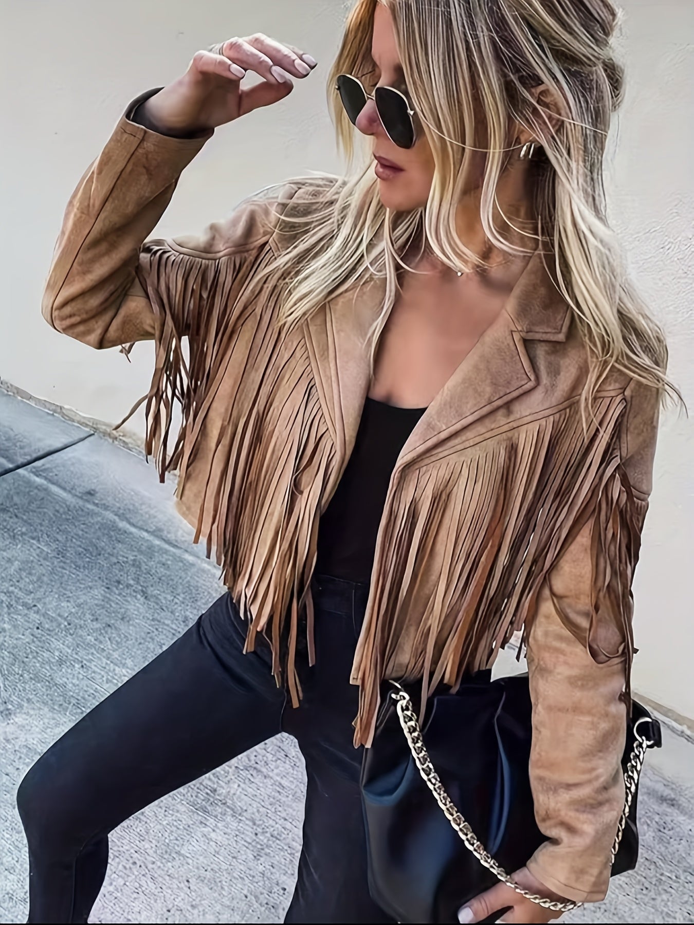 Faux Jacket Women Tassel Motorcycle Fringe Cropped Coats 2026 Spring Western Outfit Trendy Fall Long Sleeve Cowgirl Outfits Cardigan Jackets