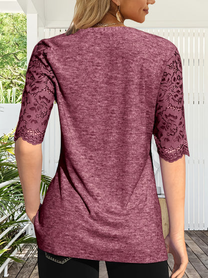 Women's Summer Pleated Button Short Sleeve T-shirt Summer V-neck Solid Color Casual Top