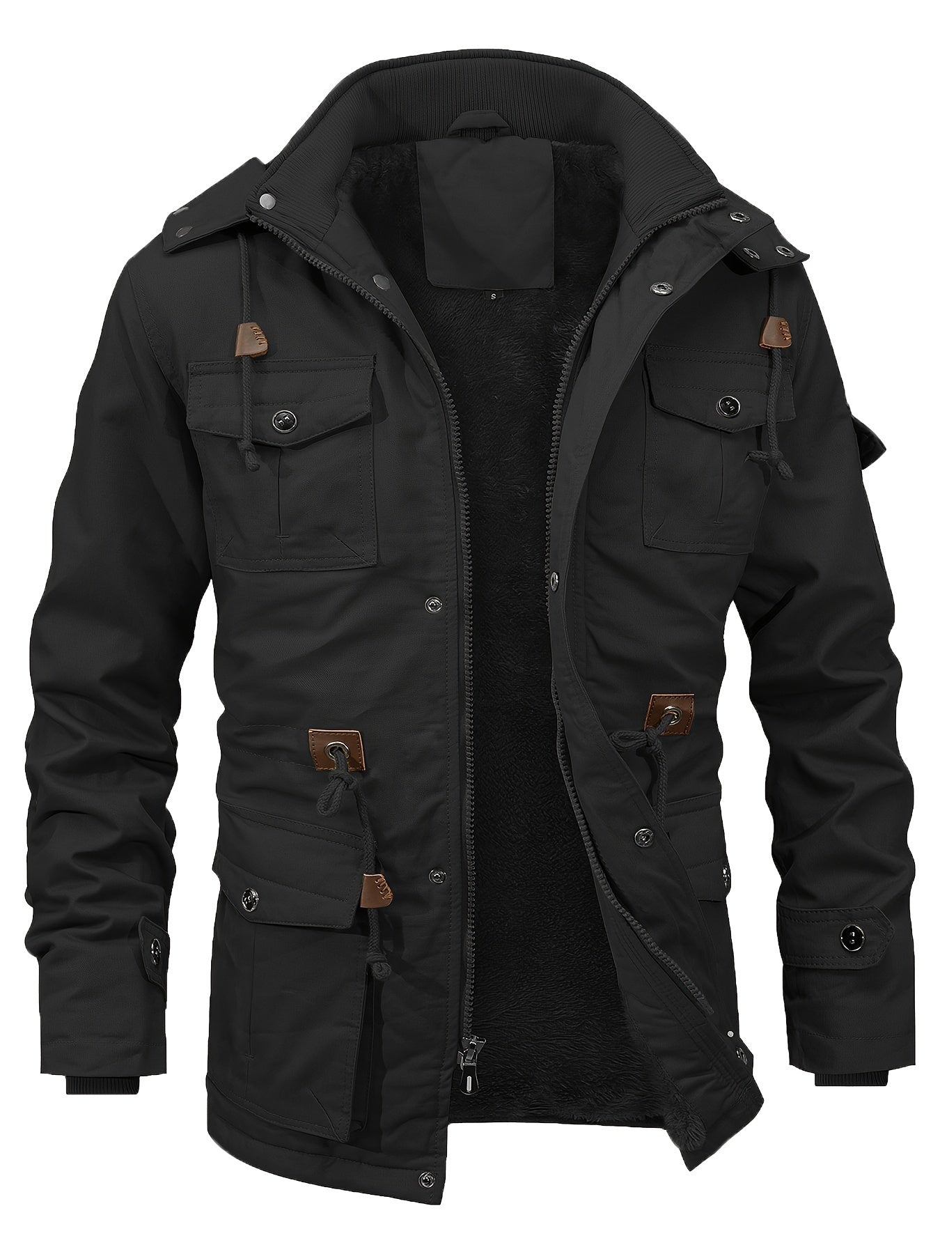 Men'S Jackets Fleece Lined Work Coats Warm Cargo Jackets with Hood