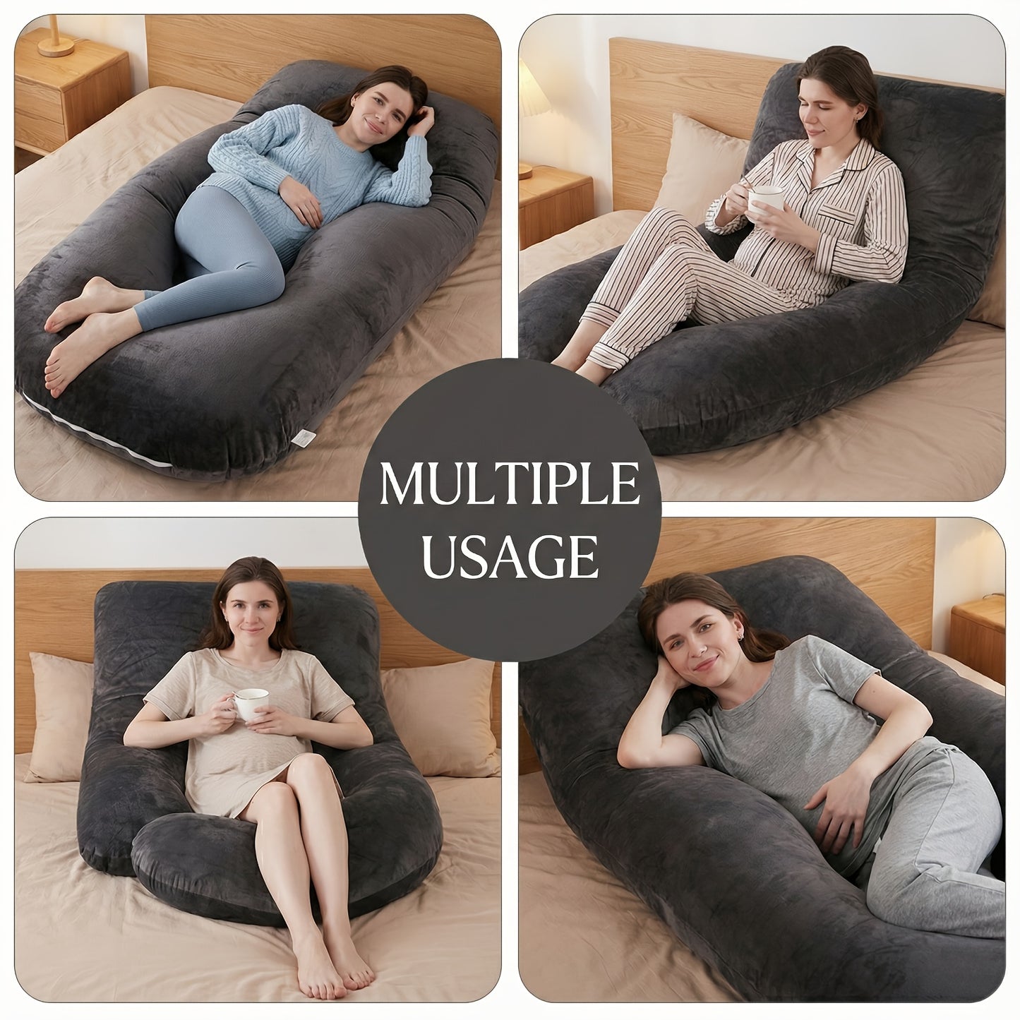Crystal Velvet Maternity Pillow J-Shaped Full Body Pregnancy Pillow with Velvet Cover, 80-Inch Pregnancy Pillow, Provides Head, Back, Leg And Abdominal Support for Pregnant Women, Christmas Gift, Holiday Gift, Gift for New Moms