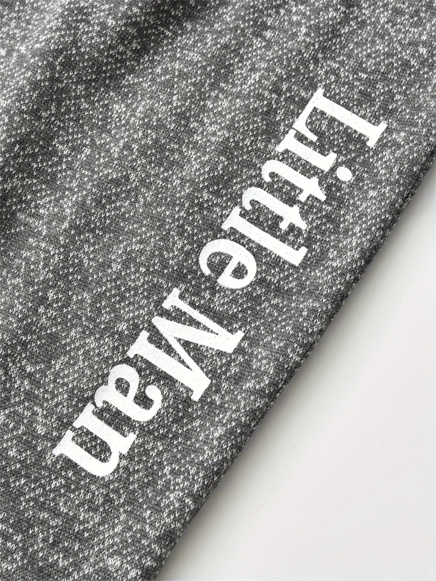 KuKitty Baby Boy 2pcs Hooded Bodysuit & Pants Set - Striped Letter Print "Ain't No Mama Like The One I Got" & "Little for Man Mama" Outfit, Soft Warm Winter Clothes, Machine Washable Boywear (Gray/White), Perfect for Outdoor