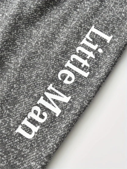 KuKitty Baby Boy 2pcs Hooded Bodysuit & Pants Set - Striped Letter Print "Ain't No Mama Like The One I Got" & "Little for Man Mama" Outfit, Soft Warm Winter Clothes, Machine Washable Boywear (Gray/White), Perfect for Outdoor