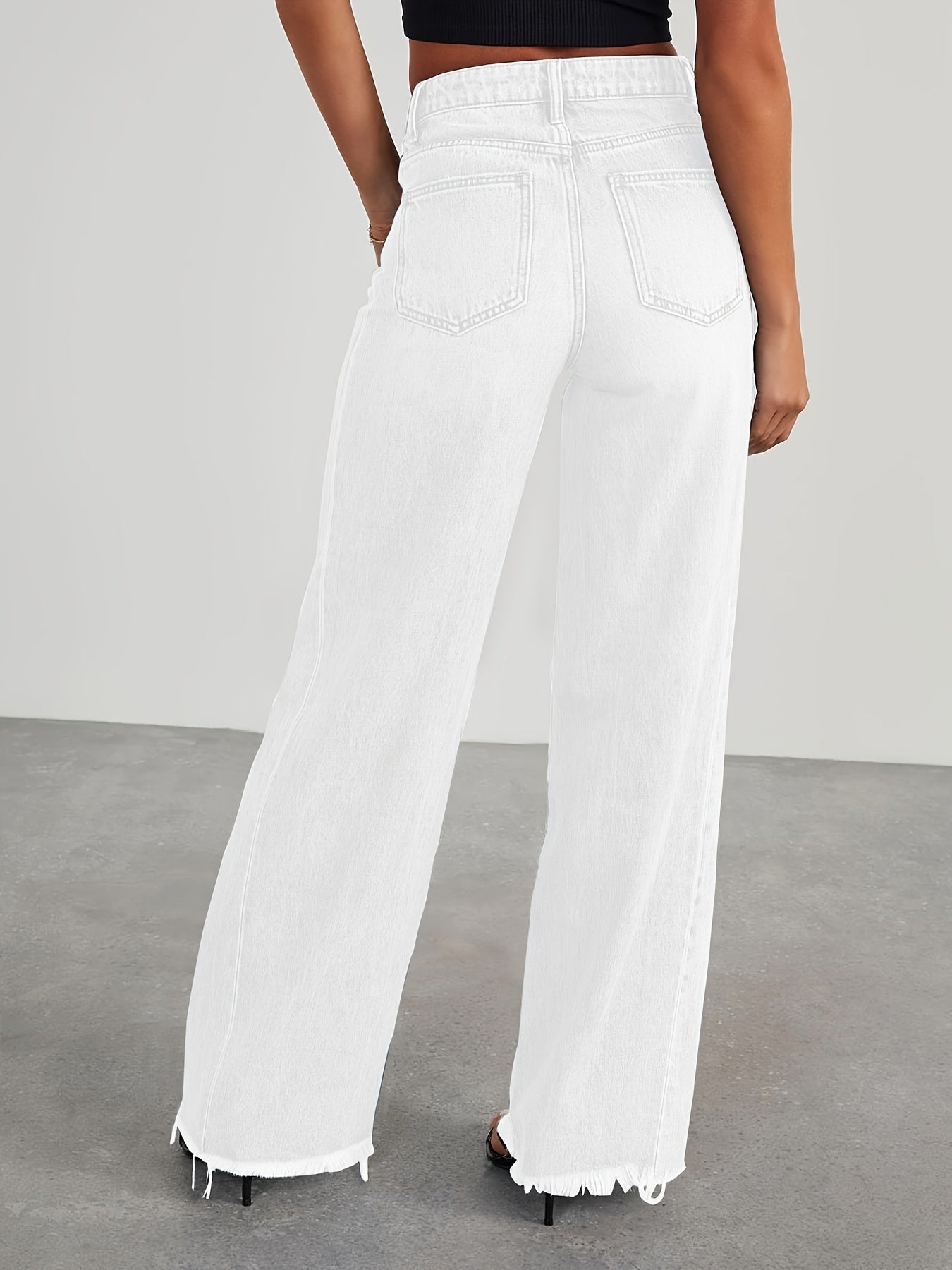 Women's High-Waisted Wide Leg Jeans - Casual Baggy Stretch Denim Pants with Pockets