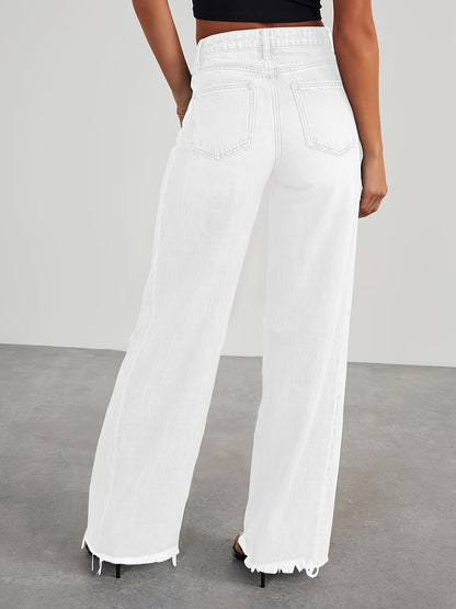 Women's High-Waisted Wide Leg Jeans - Casual Baggy Stretch Denim Pants with Pockets