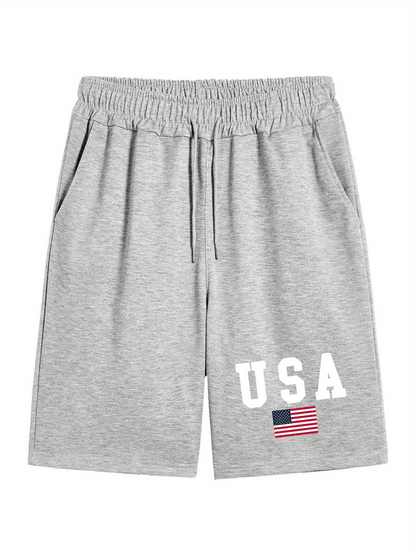 Men's Printed Drawstring Flat Front Solid Color Spring Summer Sports Shorts