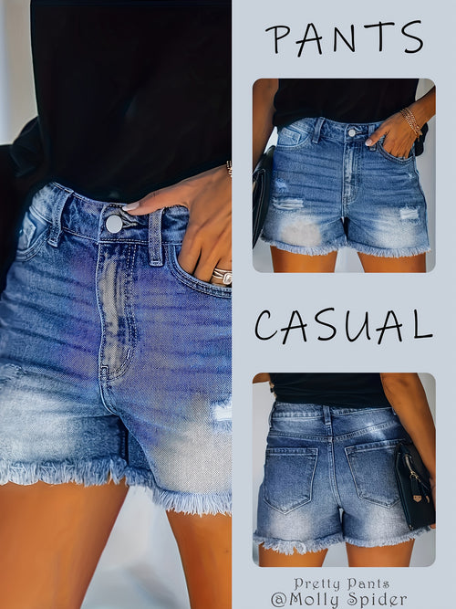 Women's Sea Blue Denim High-Waist Denim Shorts - product view 1