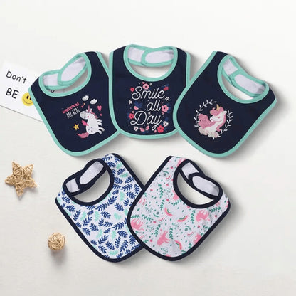 Cotton Baby Bibs 5-Pack - Cartoon Embroidered