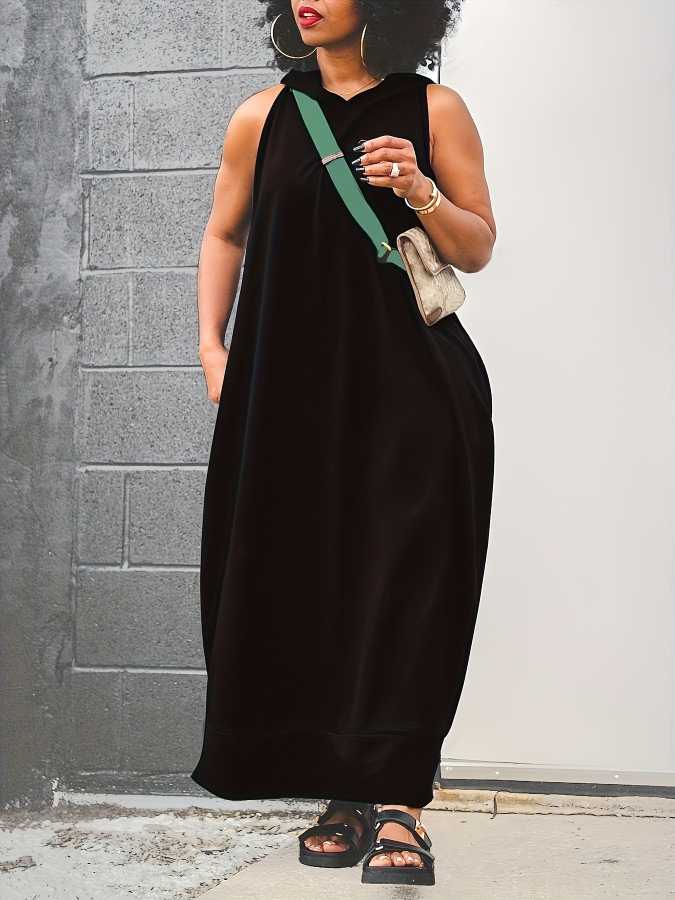Black+gray Polyester Long-Sleeve Sleeveless Dress - product view 9