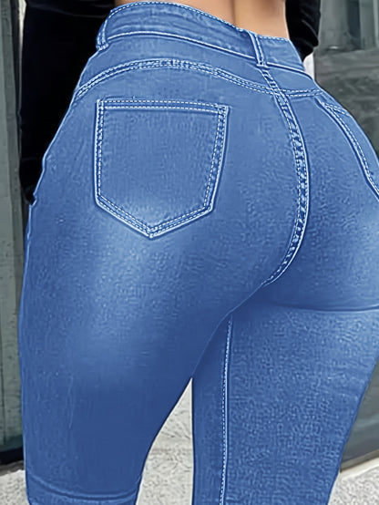 [Sexy High Waisted Skinny Jeans] Stretchy Non-See-Through High Waisted Skinny Jeans for Women | Button-Fly Closure, All-Season Tight Leg Fit, Trendy Streetwear, Sleek Silhouette, Quality Stitching, Fashionable Bottoms, Casual Dressers