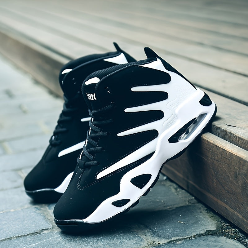 [High Top Breathable Basketball Shoes] Men'S Professional Basketball Shoes, Comfy High Top Breathable Non Slip Shock Absorption Lace Up Air Cushion Sneakers for Training Running Walking