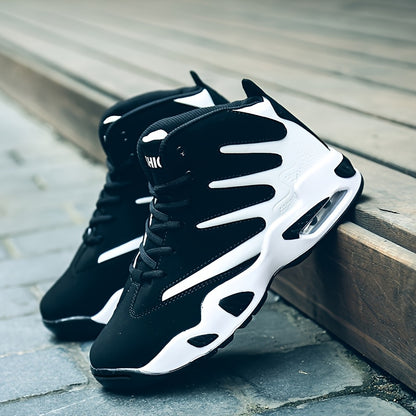 [High Top Breathable Basketball Shoes] Men'S Professional Basketball Shoes, Comfy High Top Breathable Non Slip Shock Absorption Lace Up Air Cushion Sneakers for Training Running Walking