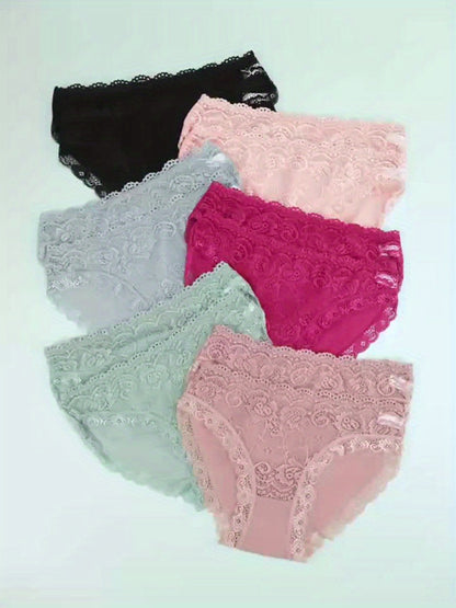 12pcs Multi-Color Women's Lace Trim Low-Rise Briefs, Elegant and Fashionable - Soft, Breathable, and Skin-Friendly, Simple and Stylish, Comfortable Underwear for Daily Wear
