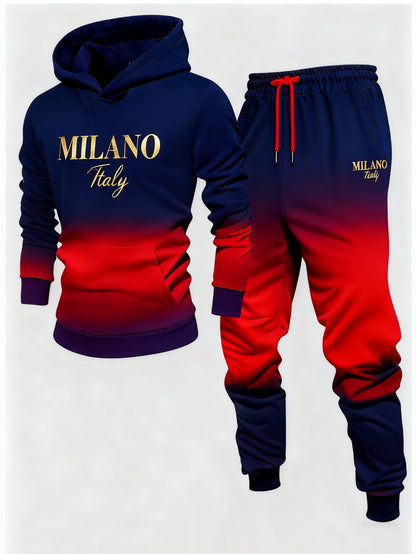 2pcs Men's Gradual Change Hooded Tracksuit - Winter Gradual Change /purple//black/ Tracksuit, Soft Jogging Suit with Hood and Pockets, Casual Street Fitness Suit (machine Washable) Christmas Gift
