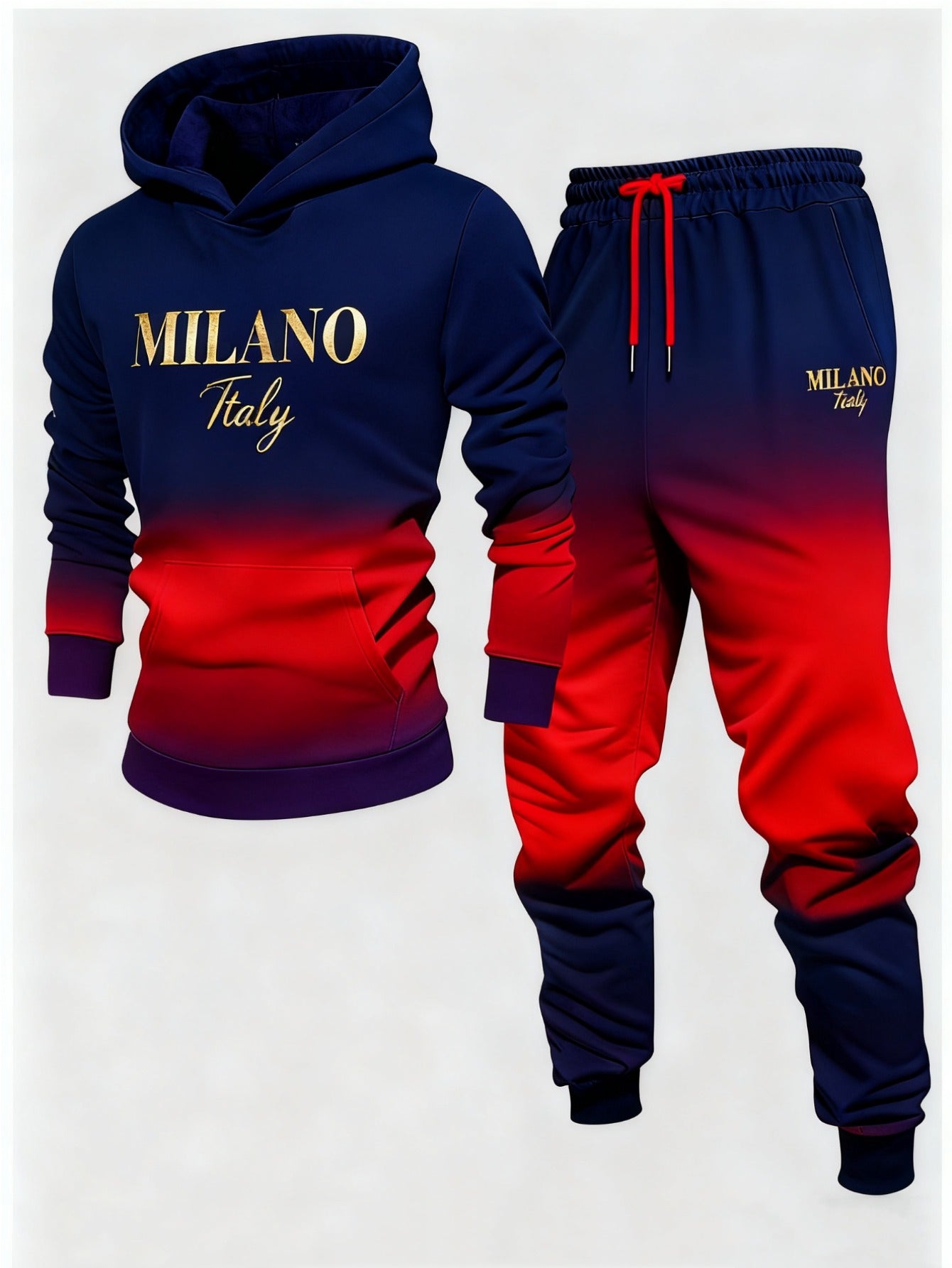 2pcs Men's Gradual Change Hooded Tracksuit - Winter Gradual Change /purple//black/ Tracksuit, Soft Jogging Suit with Hood and Pockets, Casual Street Fitness Suit (machine Washable) Christmas Gift