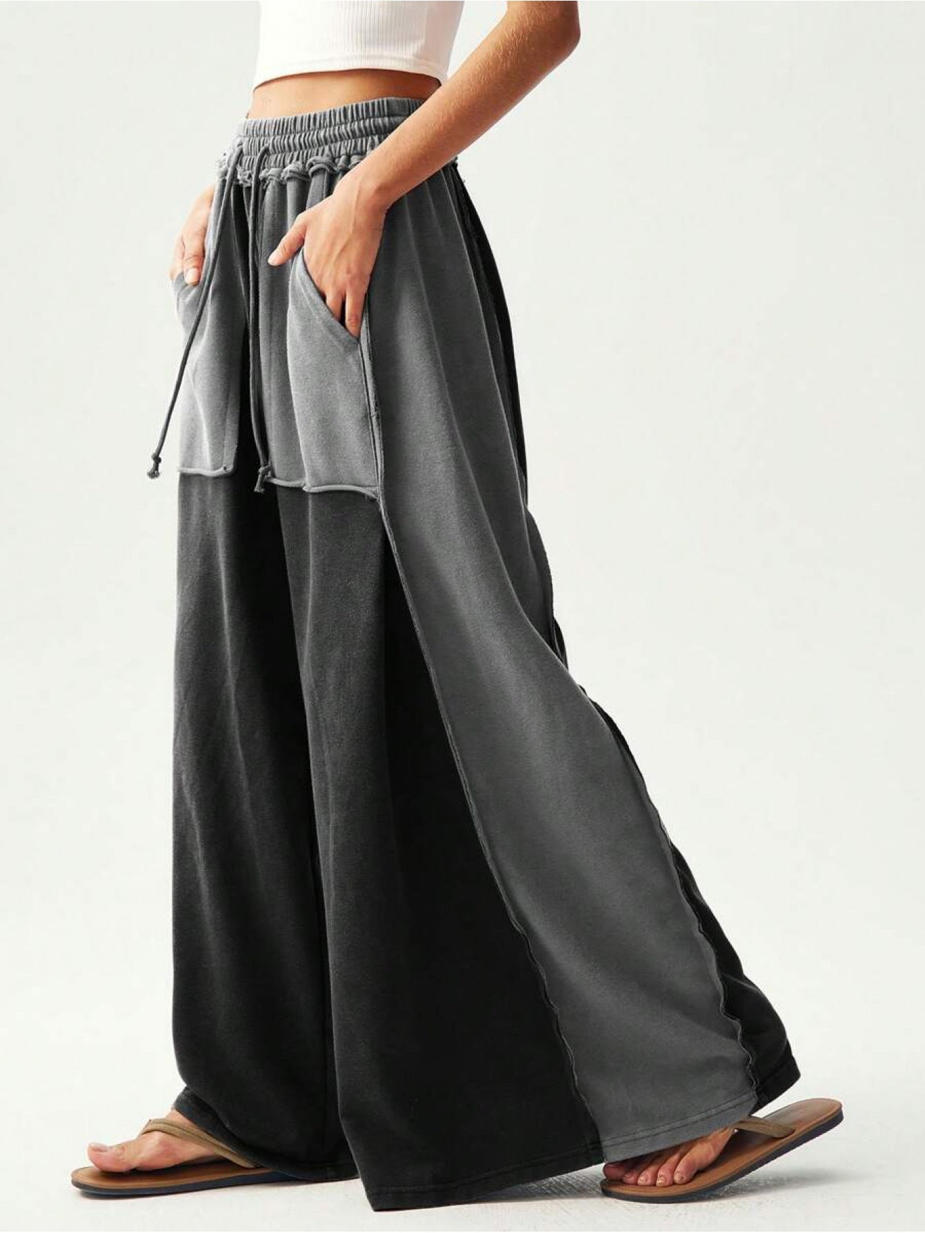 BOHO Women'S Casual Patchwork Multicolor Loose Wide-Leg Washed Pants
