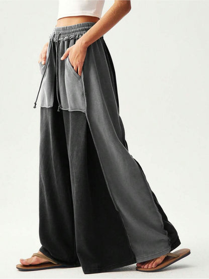 BOHO Women'S Casual Patchwork Multicolor Loose Wide-Leg Washed Pants