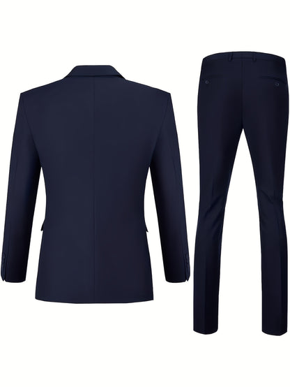Men's Suits for Men, Trajes Para Hombres Elegantes - Solid Color Serge Blazer Pants Set, Slim Fit Modern Men's 2pcs Suit for Business, Formal & Graduation Events