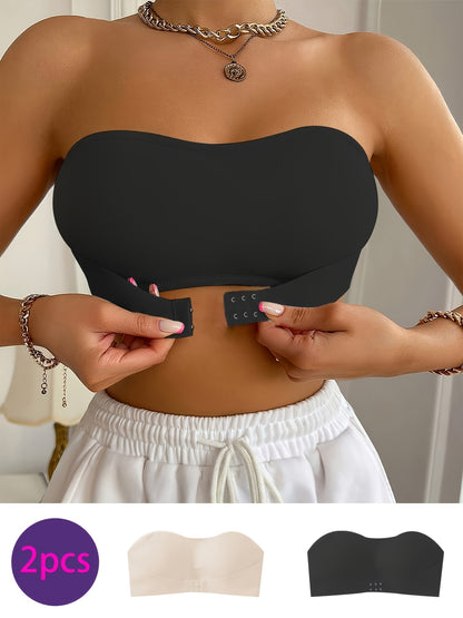 Set of Two Women'S Wireless Padded Strapless Bras - Comfortable Design in Black And White