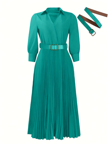 Women's Dress, 3/4 Sleeve Flared A Line, Casual Semi Formal with Belt, Wedding Guest Office Lady