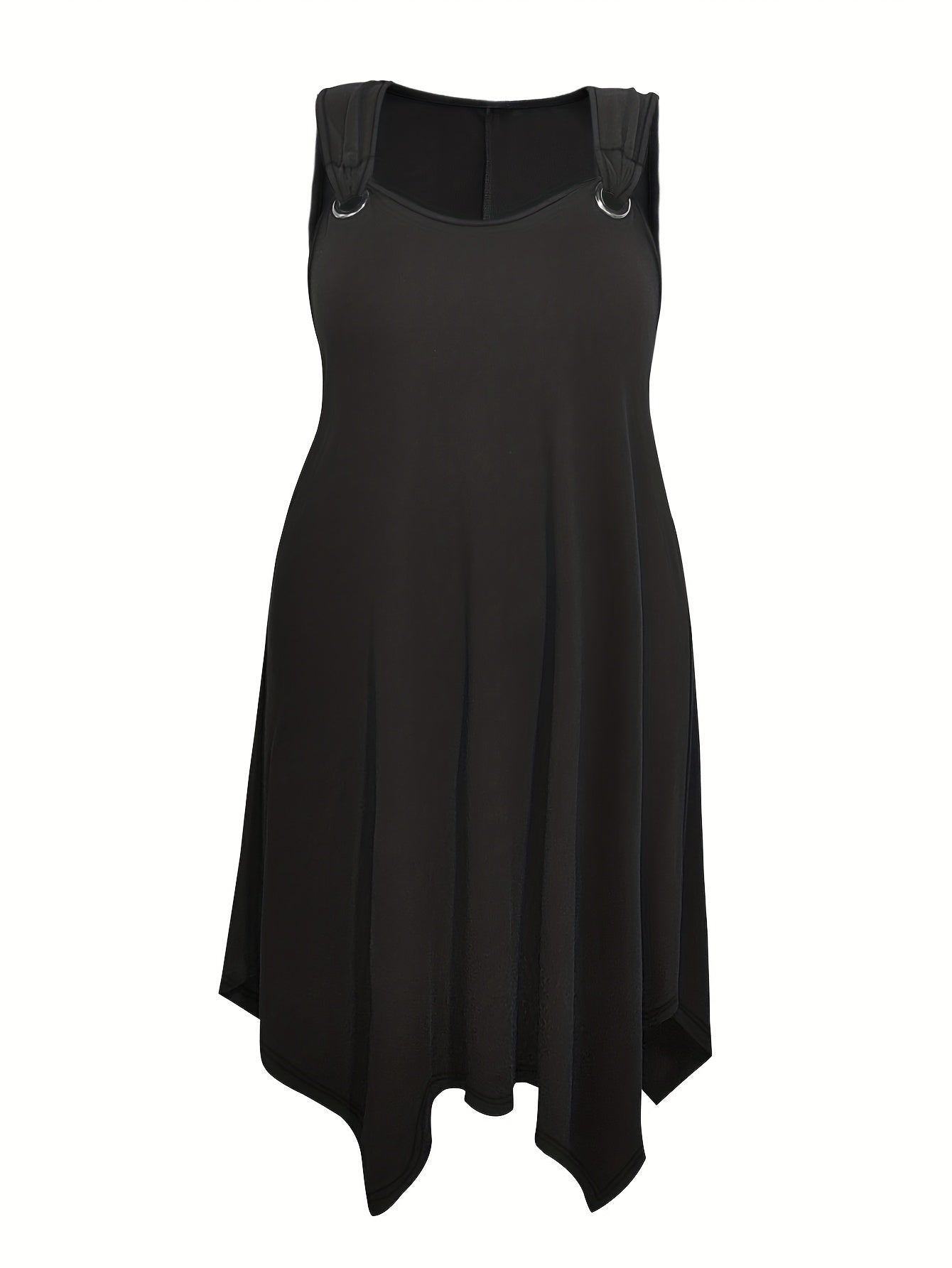 Plus Size - Plus Size Solid Irregular Hem Cami Dress, Casual Vacation Sleeveless Dress For Spring And Summer, Women'S Plus Size Clothing.