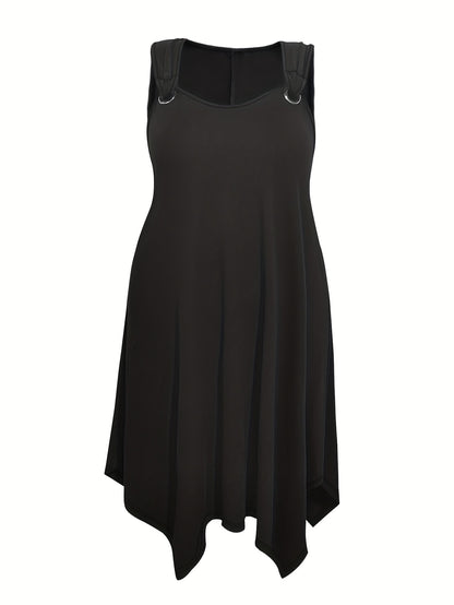 Plus Size - Plus Size Solid Irregular Hem Cami Dress, Casual Vacation Sleeveless Dress For Spring And Summer, Women'S Plus Size Clothing.