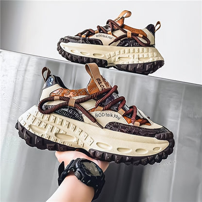 [Chunky Sneakers Dad Shoes] Men's Height Increasing Chunky Sneakers, Non-Slip Tire Sole Dad Shoes, And Fabric Upper Casual Streetwear Footwear