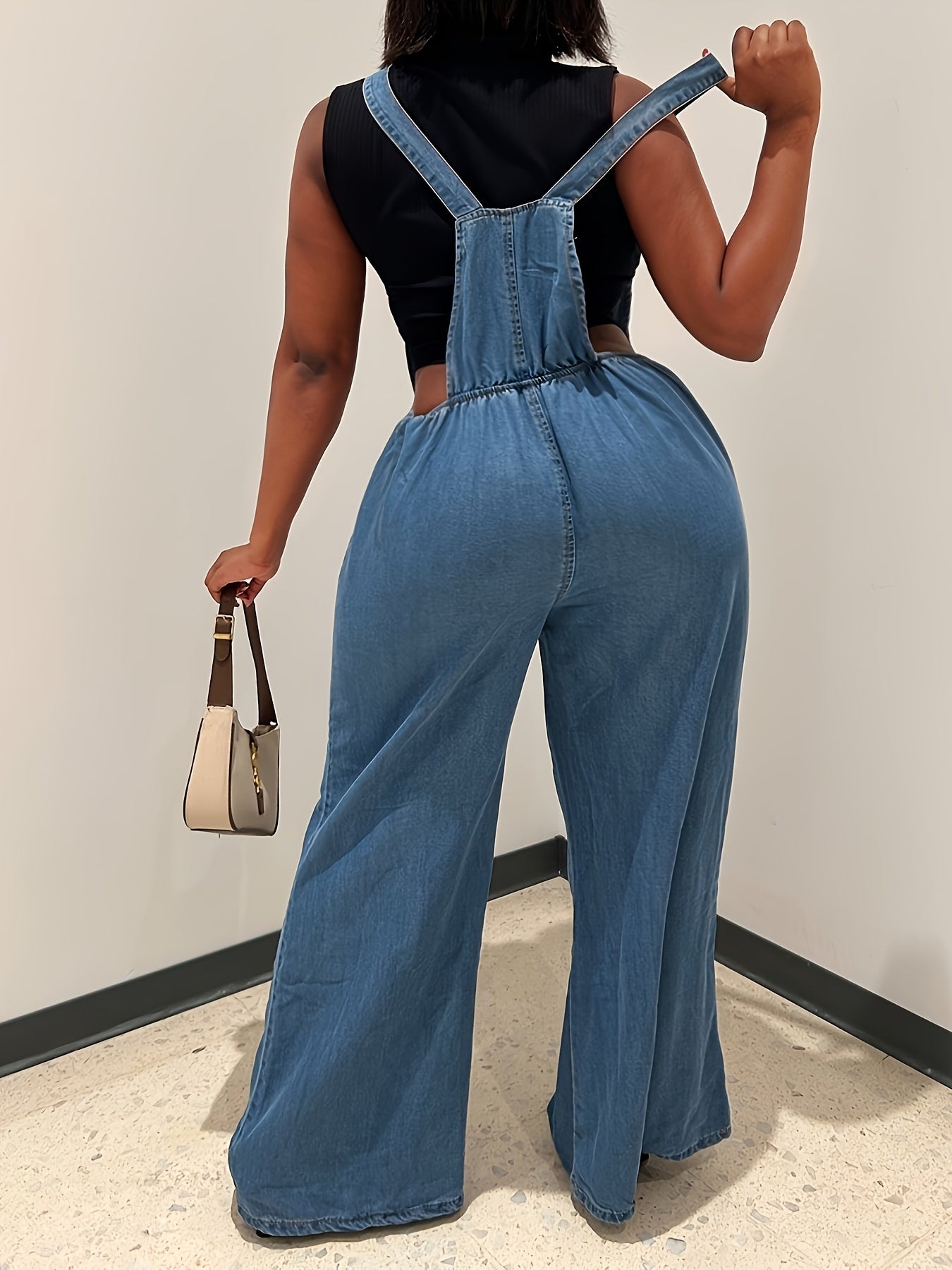 Women's Denim Overalls - Loose-Fit Sleeveless Casual Style With Side Pockets, Wide-Leg Jumpsuit Dungarees