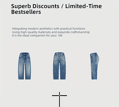 [Retro Wide-Leg Jeans] Ladies' Retro Wide-Leg Jeans, Heavy-Duty Washed Jeans, Jeans With A Gradient Design From Light Blue To Dark Blue