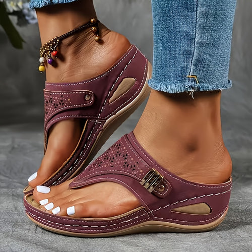 Women's Elegant Wedge Sandals, Classic Arch Support Design Flip Flops, High-quality Outdoor Beach Slippers, Comfortable Sandals for Women Summer, Low Heel Shoes for Women, Women Shoes