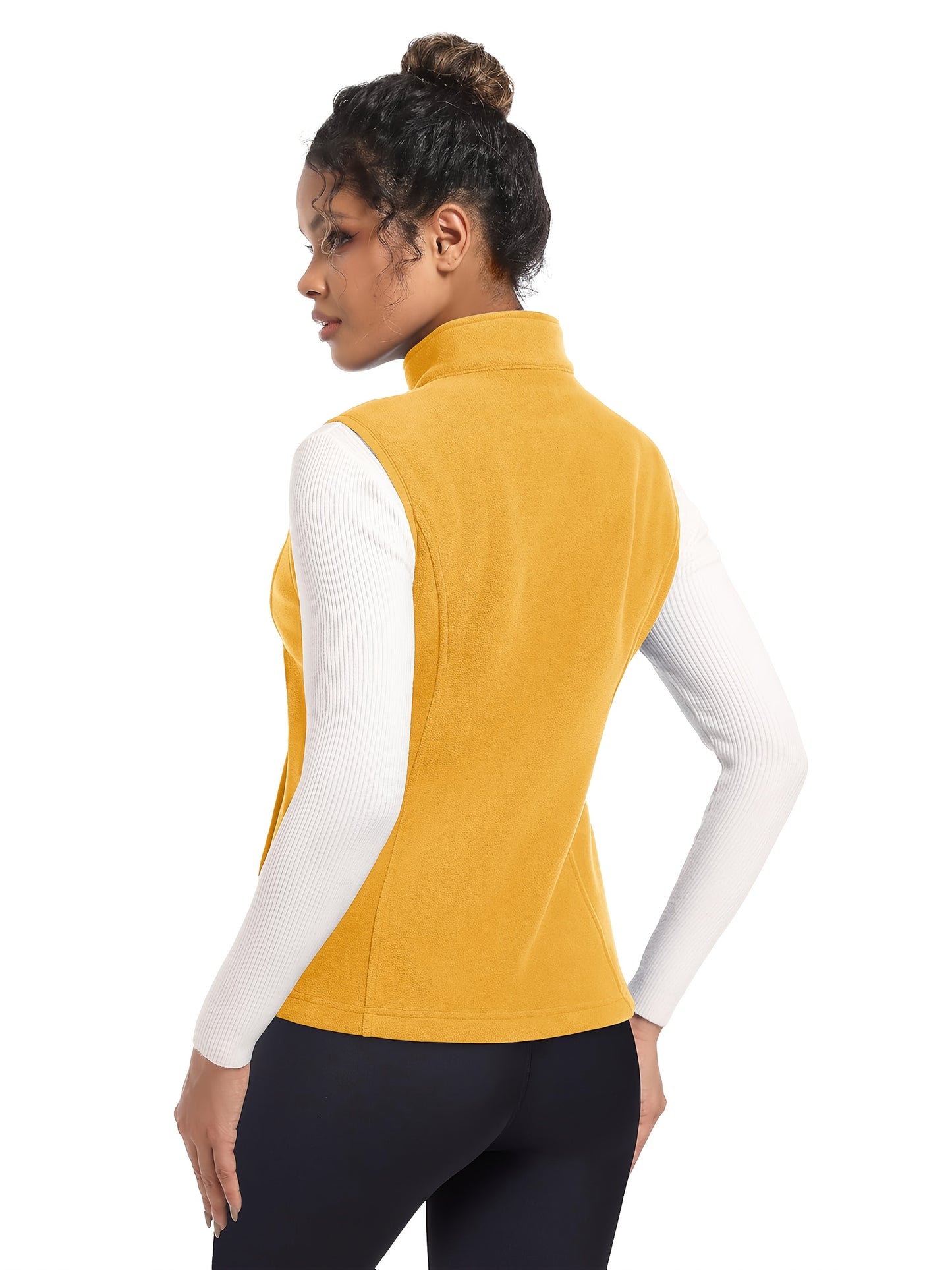 Women'S Fleece Zip Vest Lightweight Warm Sleeveless Jacket Stand Up Collar Windproof Soft Outerwear Vest with 4 Pockets Elastic Armholes for Camping Riding Office Outdoor Party Spring Fall Winter