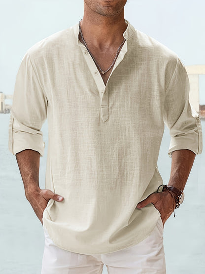 Men's Stand Collar T-Shirt - Long Sleeve Loose Fit 132133
