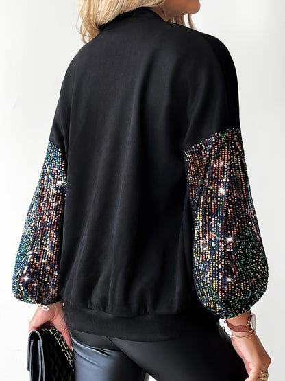Women'S Y2K Style Black Jacket, Sequin Patchwork Design Cardigan, A Fashionable And Versatile Piece For Autumn And Winter.