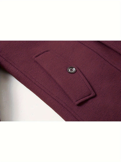 Men's Stand Collar Fleece Blend Pea Coats with Removable Inner Collar Single Breasted Overcoat