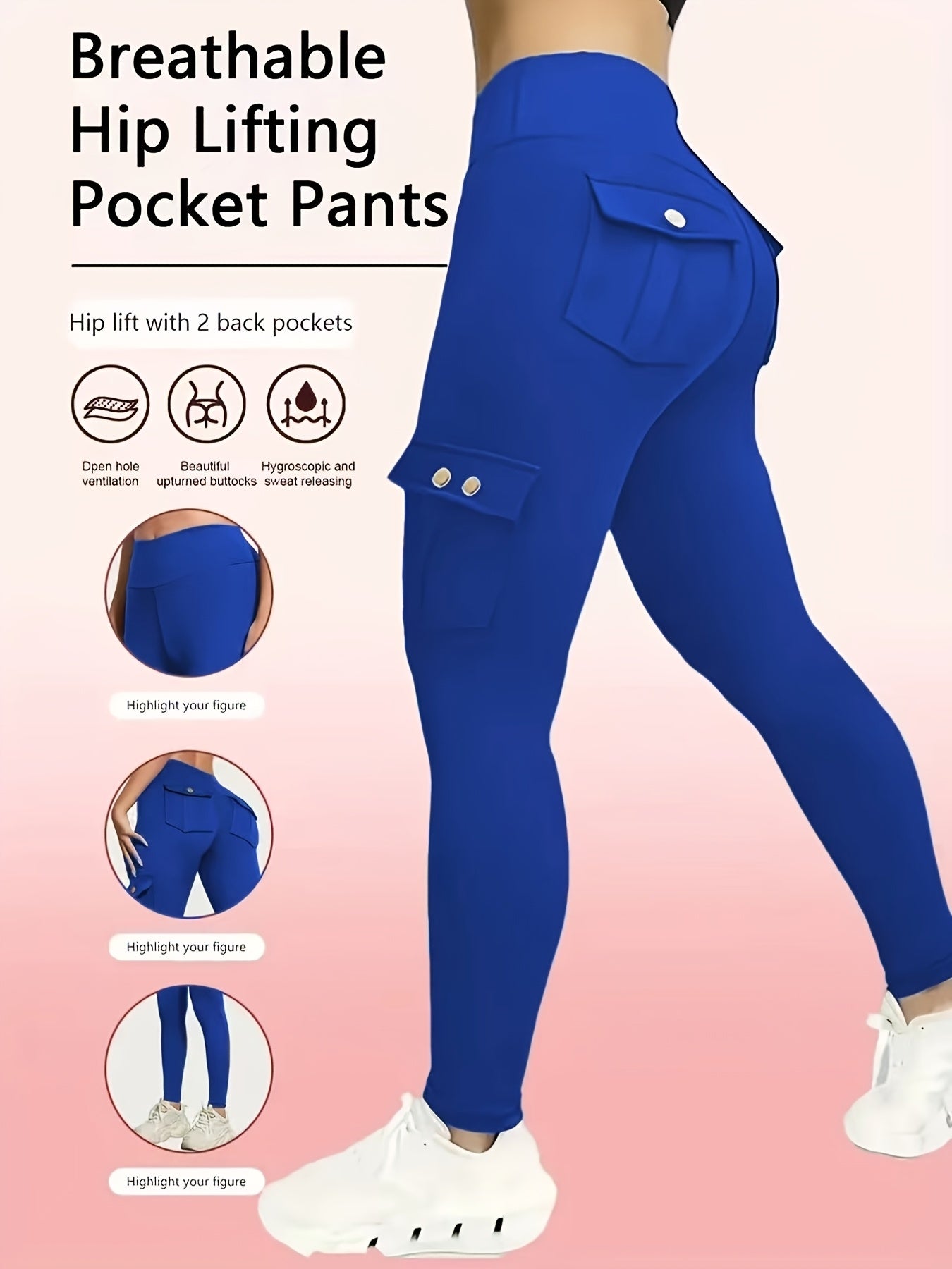 3-Pack Women'S High-Waisted Compression Leggings with Pockets, Suitable for All Seasons, Elastic Running And Sports Leggings, Button Design, Solid Colors (Black, Sky Blue, Gray, Pink, Red), Practical Flap Pockets, Comfortable Fabric