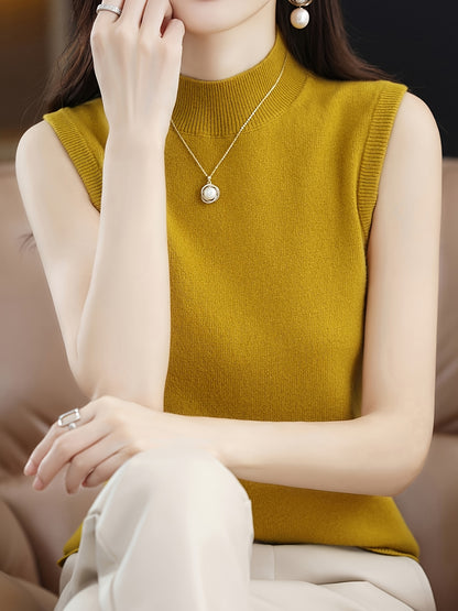 New Women's Vest Women Spring Summer Slim Ladies Short Solid Color All Matching Half High Neck with Sleeveless Top Festive Atmosphere Clothing