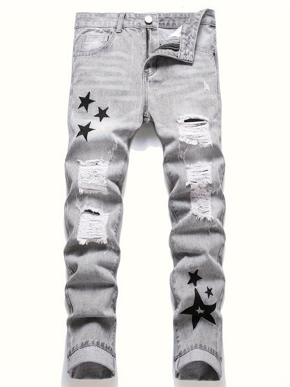 Slim Fit Men'S Jeans with Embroidery And Ripped Details