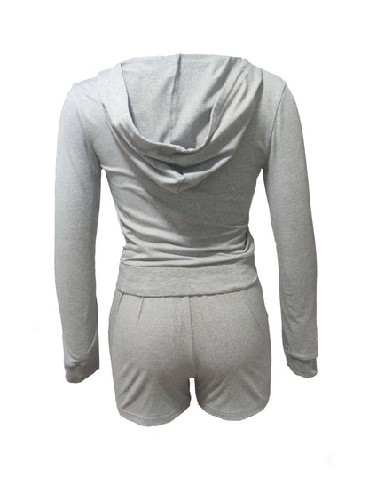 CharmGlow Women'S Casual Zip-up Hoodie And Shorts Suit