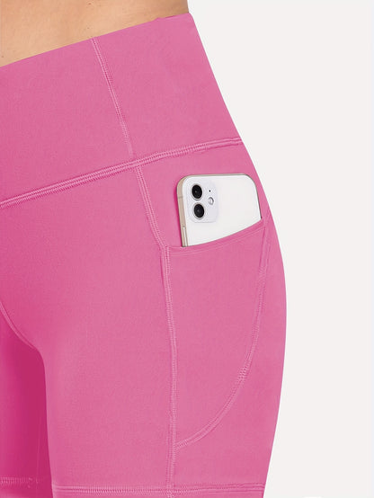 6-pack Plus Size Women'S Sports Shorts High Waist Hip Lifting Yoga Shorts With Pocket Three-quarter Pants Gym Running Exercise Fitness Shorts