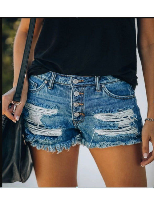Women's Blue Denim High-Waist Denim Shorts - product view 1